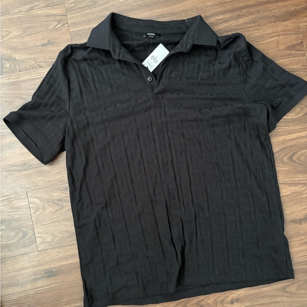 Express Textured Black Polo Shirt